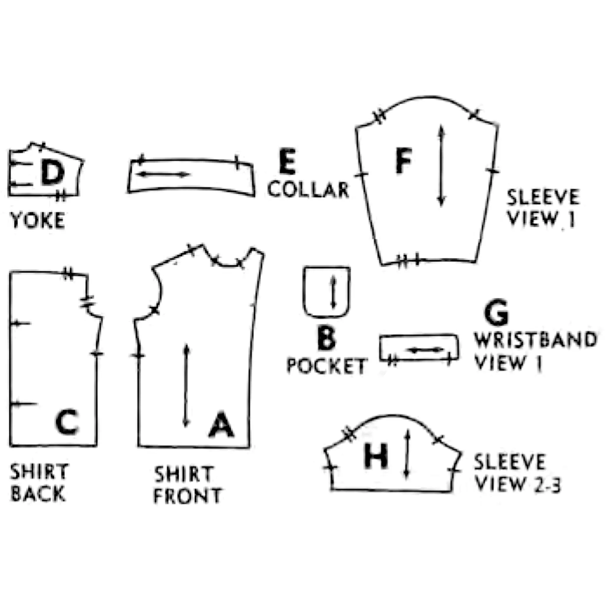 1950's Sewing Pattern: Men's Sports Shirt  with Yoke & Pocket - Chest 38”-40” (96.5cm-101.6cm)