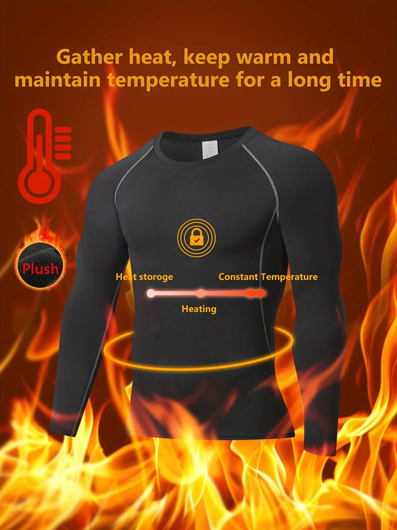 94% Polyester 6% Spandex Blend Men's Thermal Compression Shirt - Crew Neck, Long Sleeve, High Stretch Solid Color Fabric, Breathable Knit Skin-Tight Fit for Running, Training, Hiking, Outdoor - Adult & Teen Winter Pullover