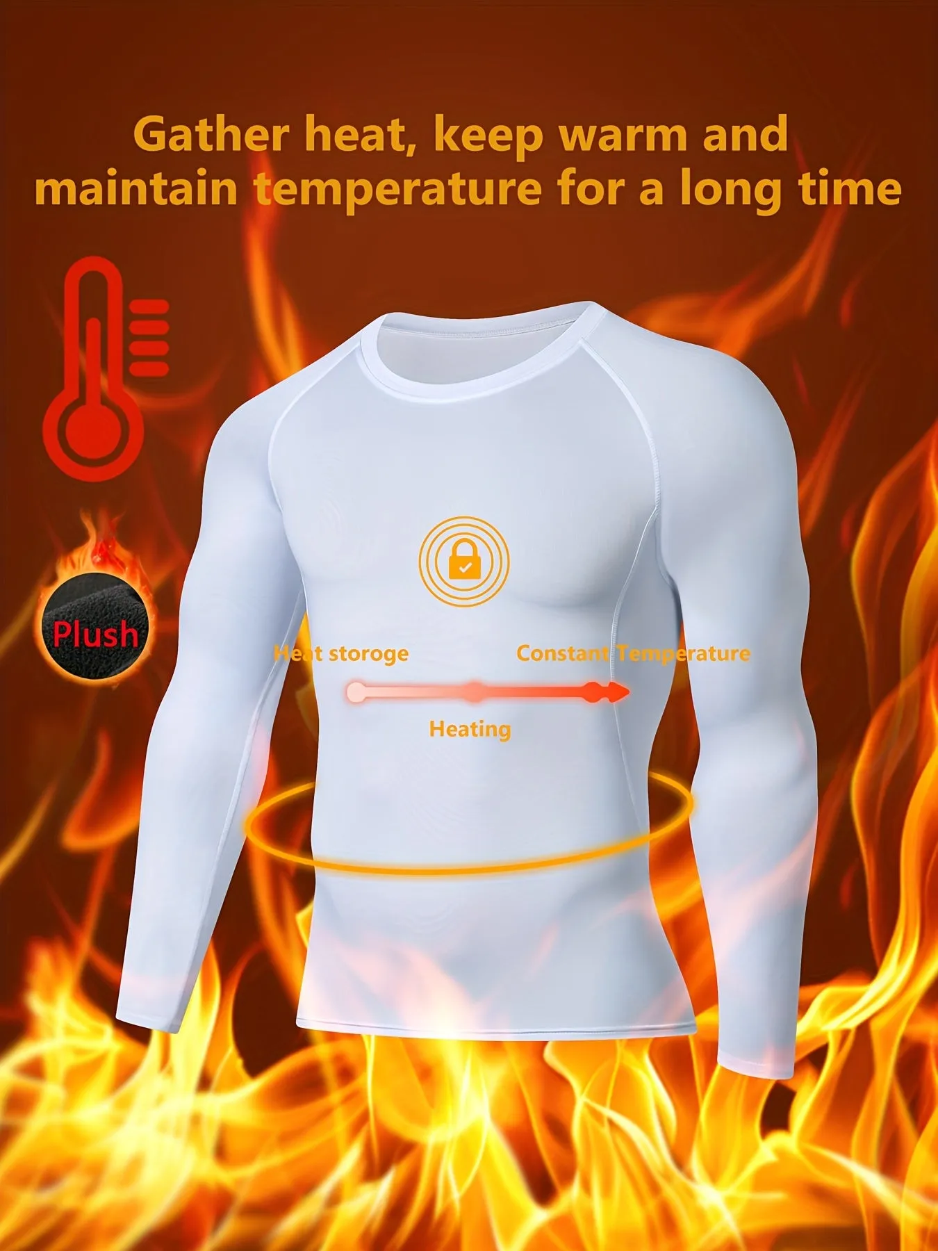 94% Polyester 6% Spandex Blend Men's Thermal Compression Shirt - Crew Neck, Long Sleeve, High Stretch Solid Color Fabric, Breathable Knit Skin-Tight Fit for Running, Training, Hiking, Outdoor - Adult & Teen Winter Pullover