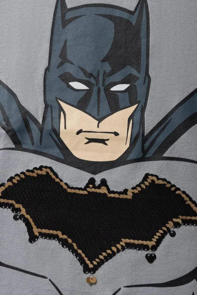 Batman Sequin Tuxedo T-Shirt Light Grey