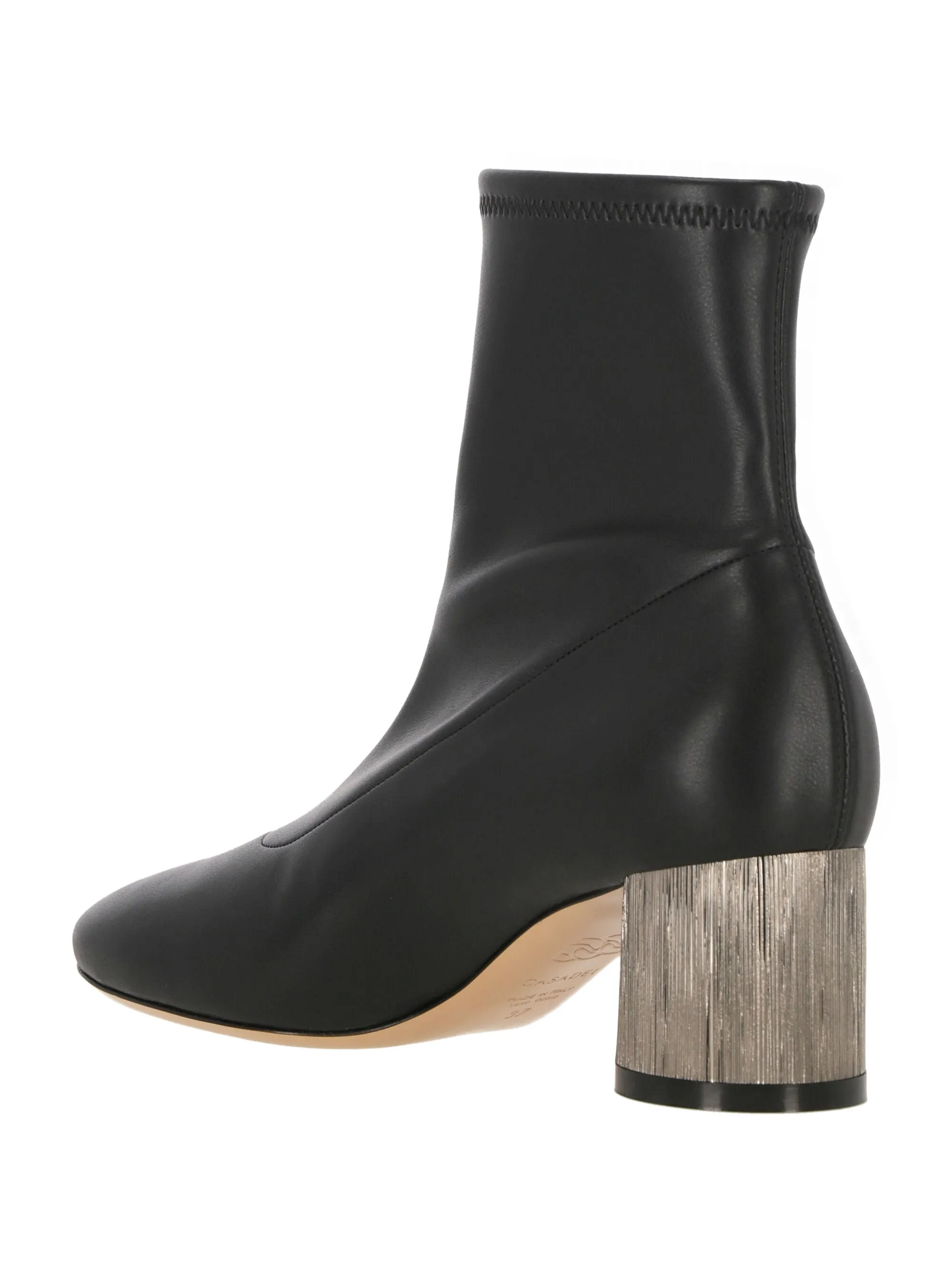 Black Faux Leather Cone Heel Ankle Boots