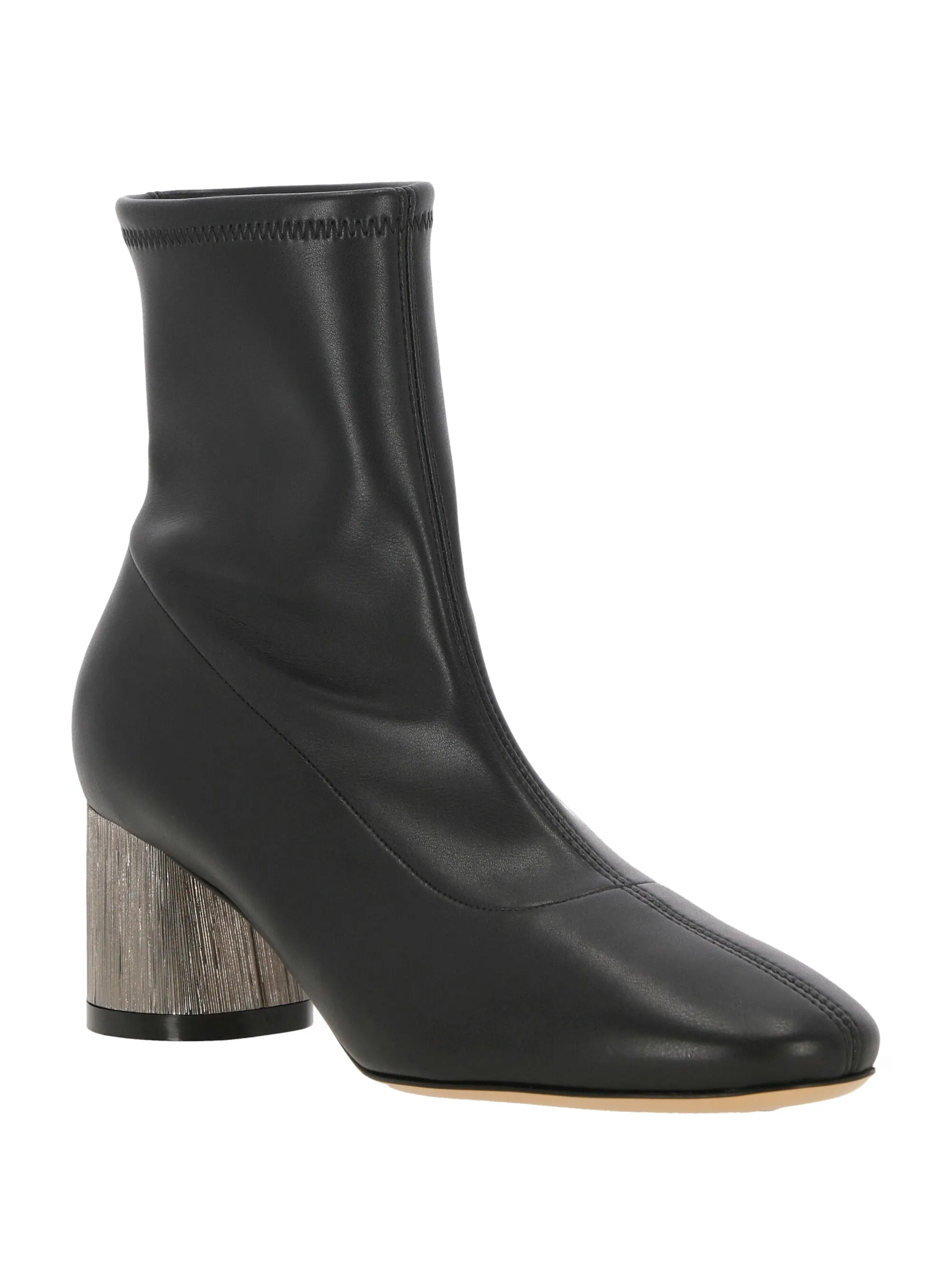 Black Faux Leather Cone Heel Ankle Boots