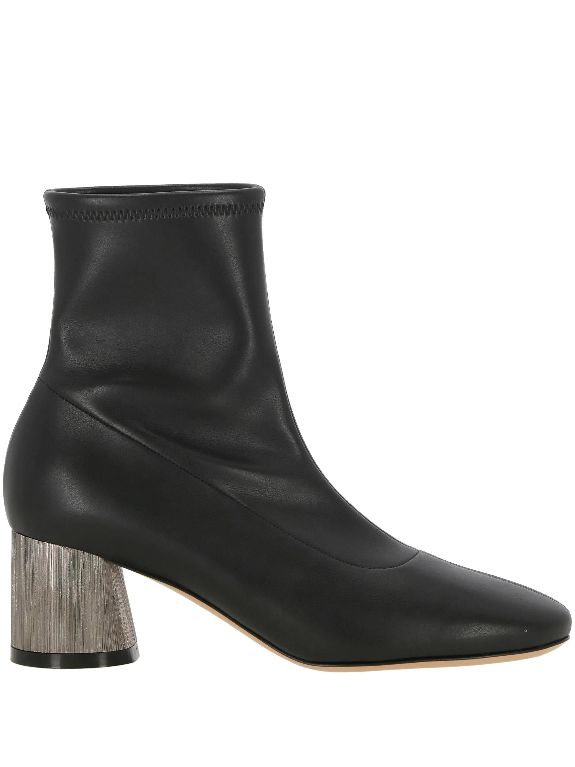 Black Faux Leather Cone Heel Ankle Boots