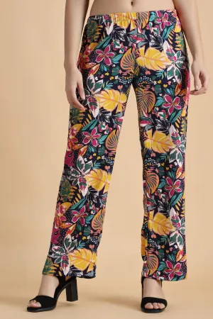 Black Multicolored Floral Printed Pyjama