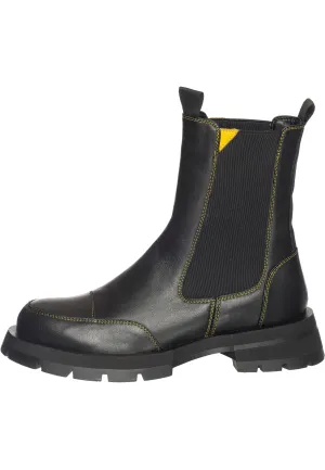 Black Women’s Chelsea Boots with Yellow Stitching - Sleek & Durable