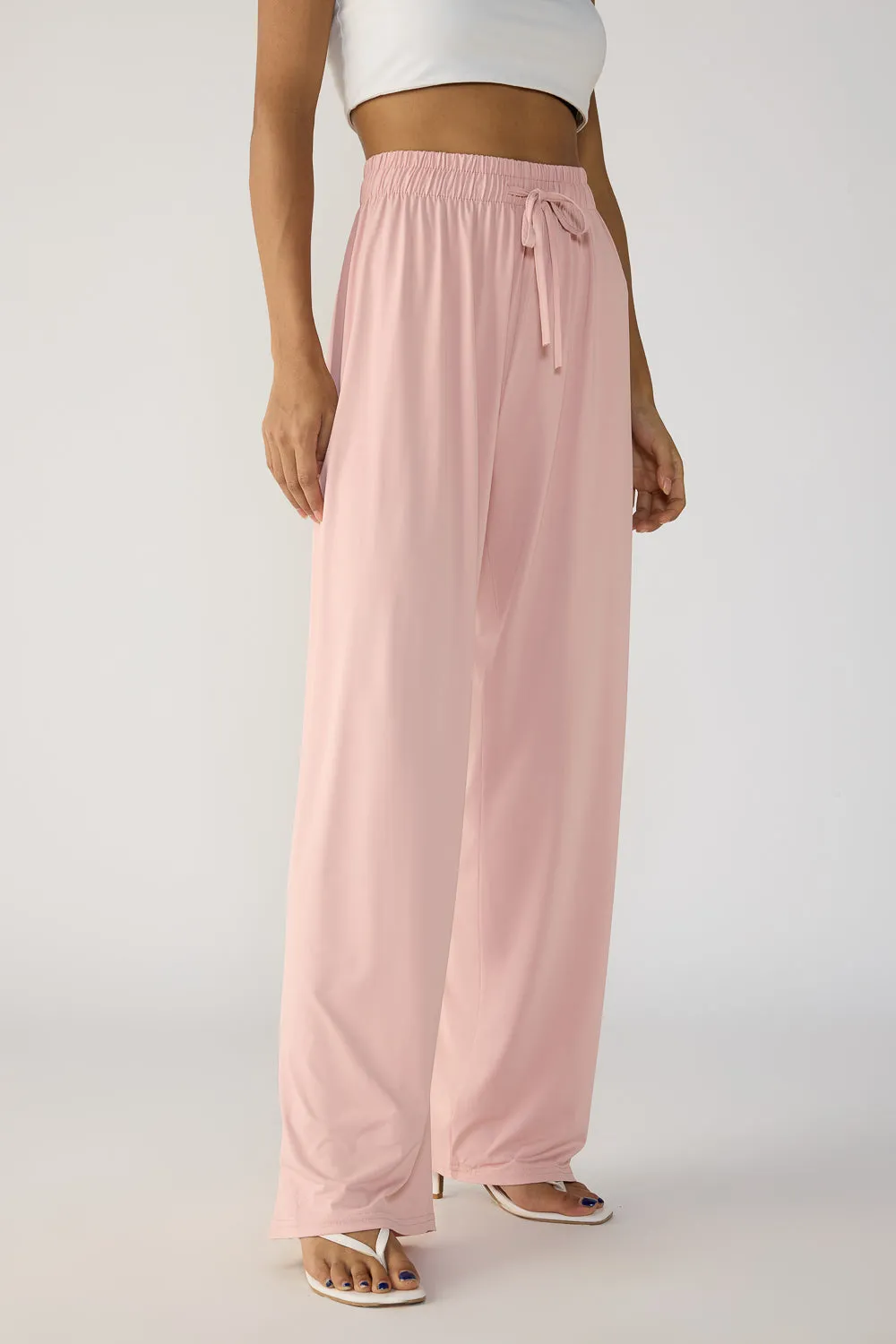 Blush Pink Elasticated Flared Korean Pants