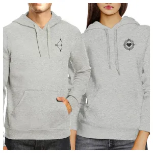 Bow And Arrow To Heart Target Matching Couple Grey Hoodie