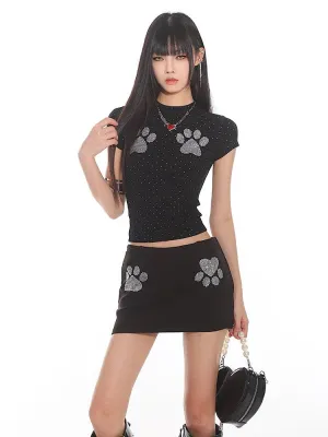 Cat Paw Print Fitted Short Sleeve Tee