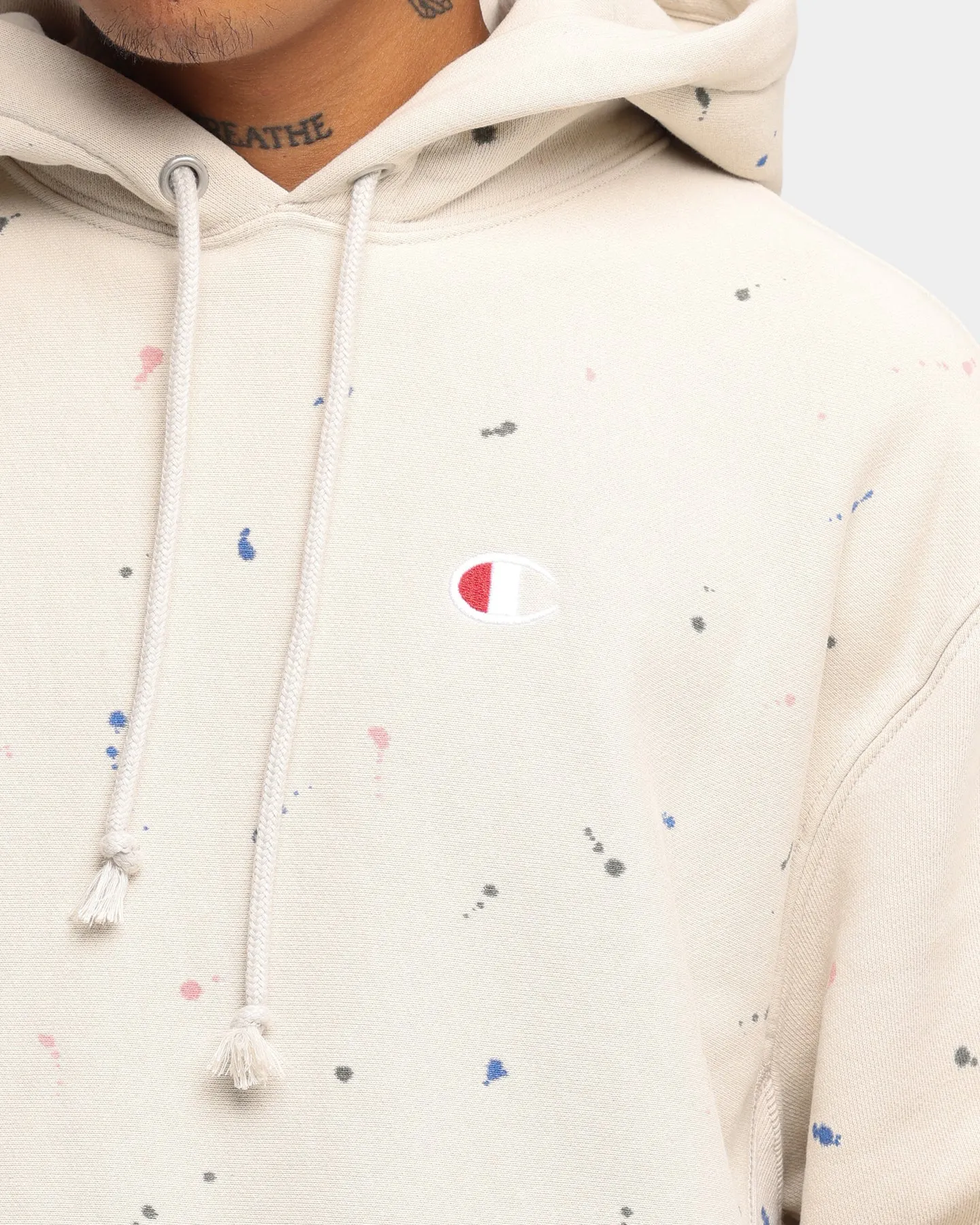 Champion Rev Weave Paint Splatter Hoodie Pebblestone