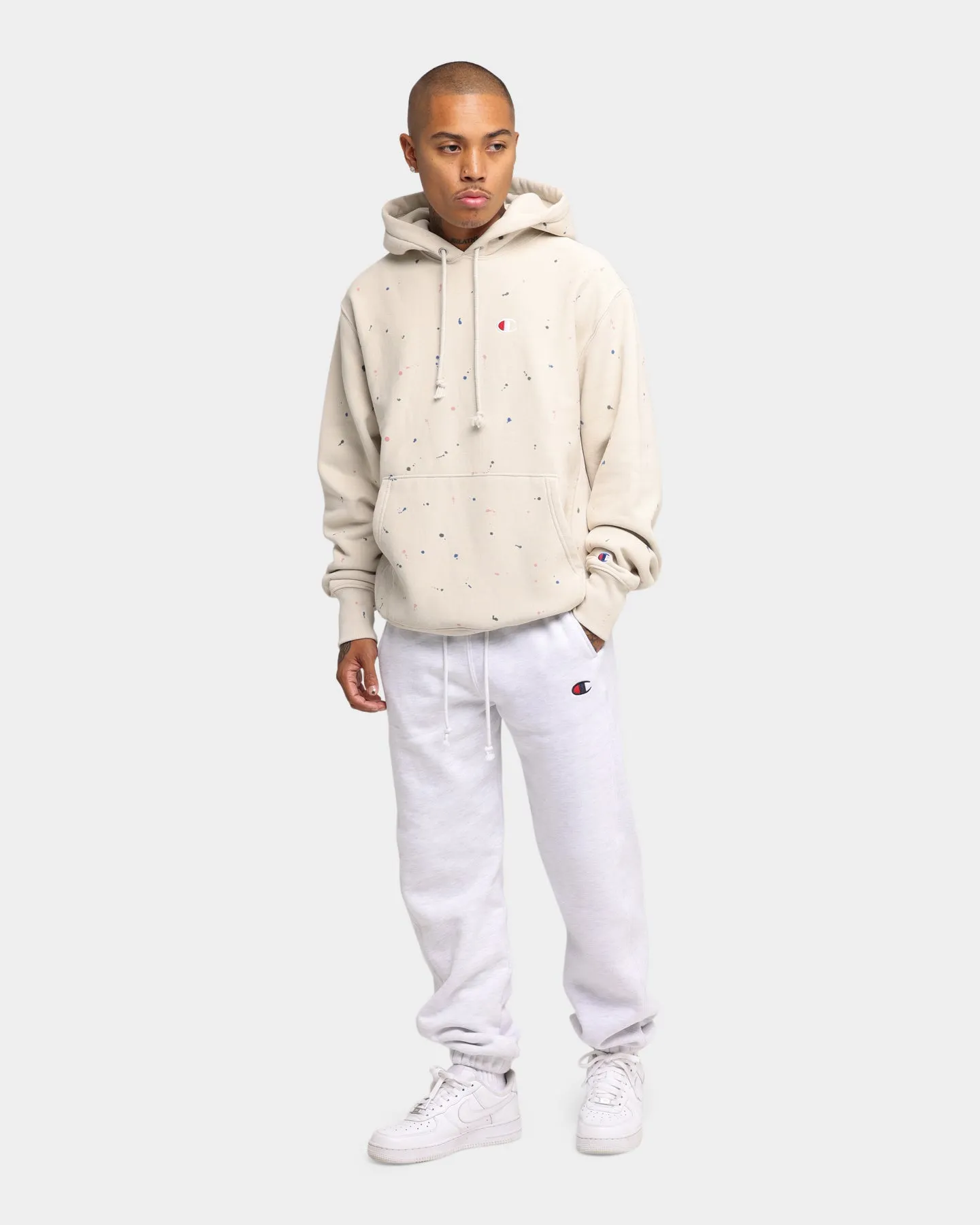 Champion Rev Weave Paint Splatter Hoodie Pebblestone