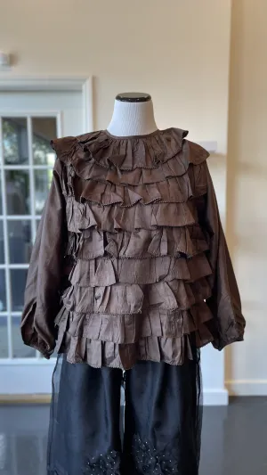 Chocolate Brown Silk Ruffle Blouse