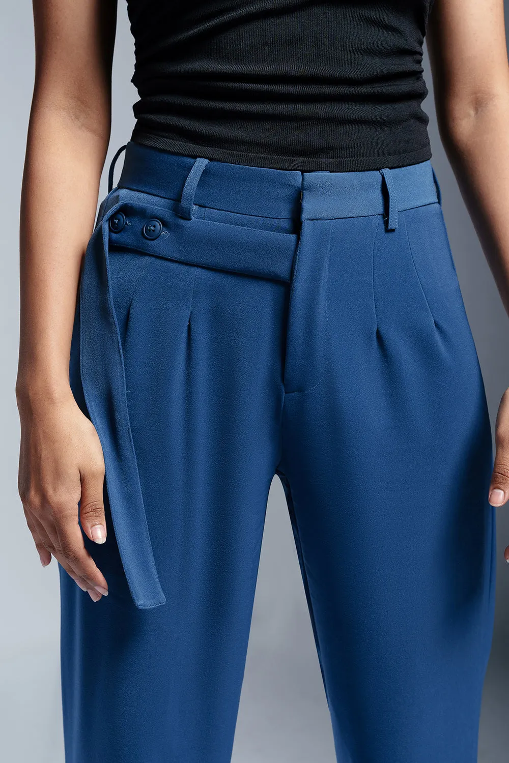 Classic Cobalt Strap Detailed Korean Pants