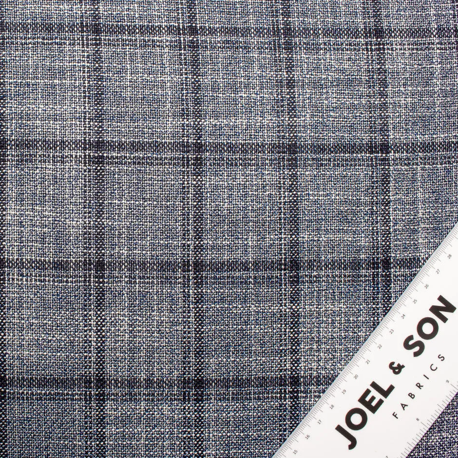 Dark Blue & White Woven Pure Wool Suiting