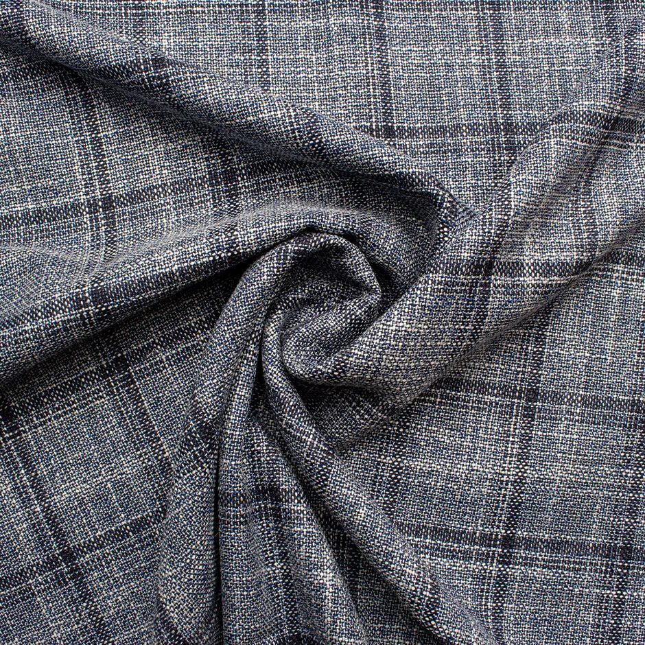 Dark Blue & White Woven Pure Wool Suiting