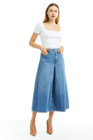 Denim Culotte With Back Waist Buckle