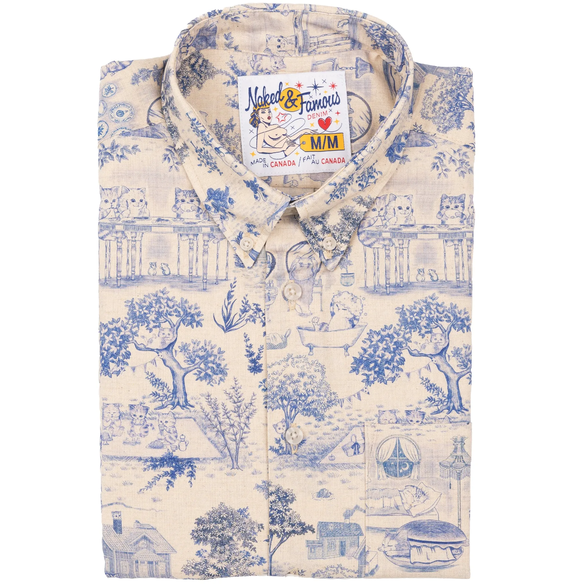 Easy Shirt - Linen Cats - Blue