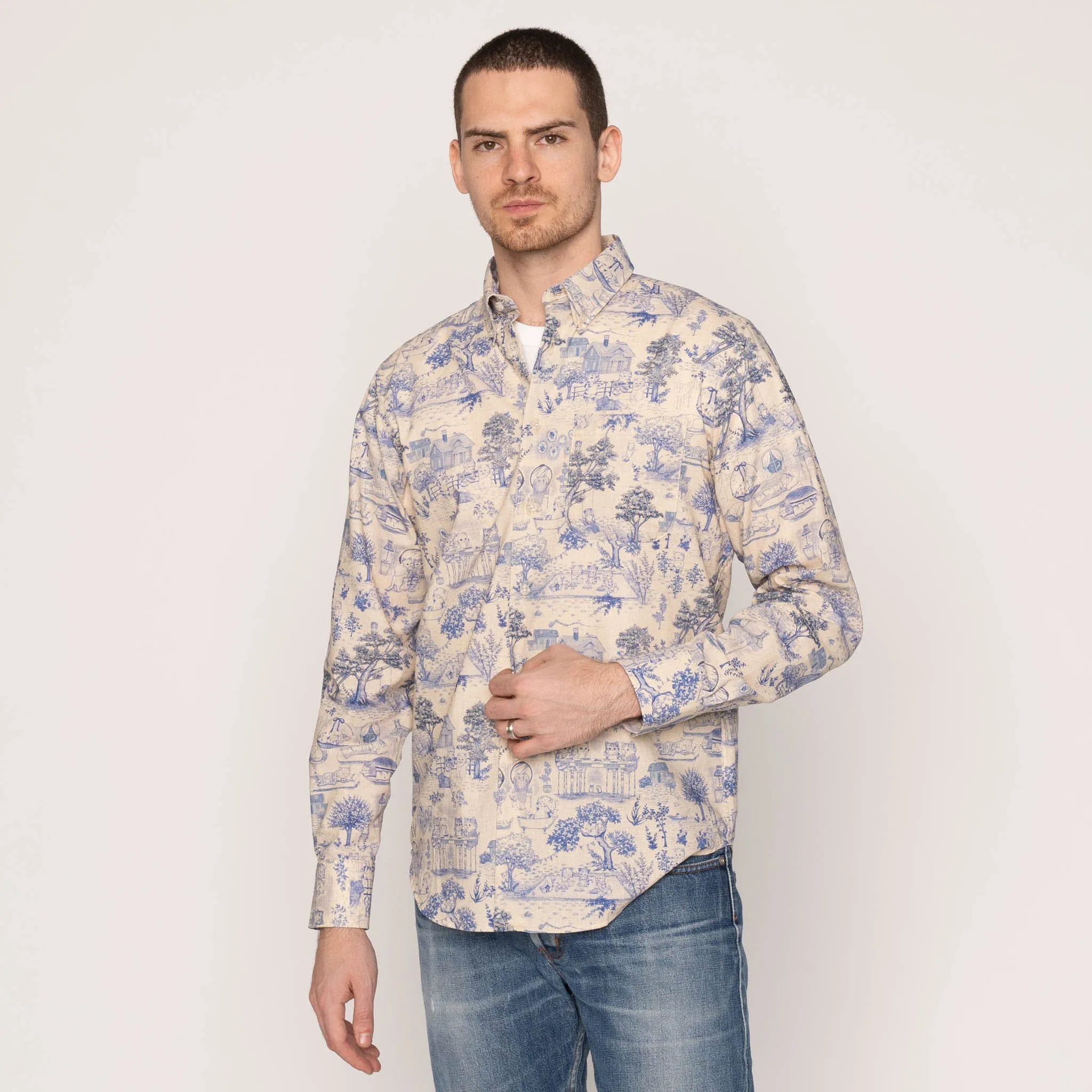 Easy Shirt - Linen Cats - Blue