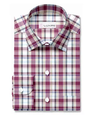 Easy-to-Iron Maroon White Ecru Oxford Checks