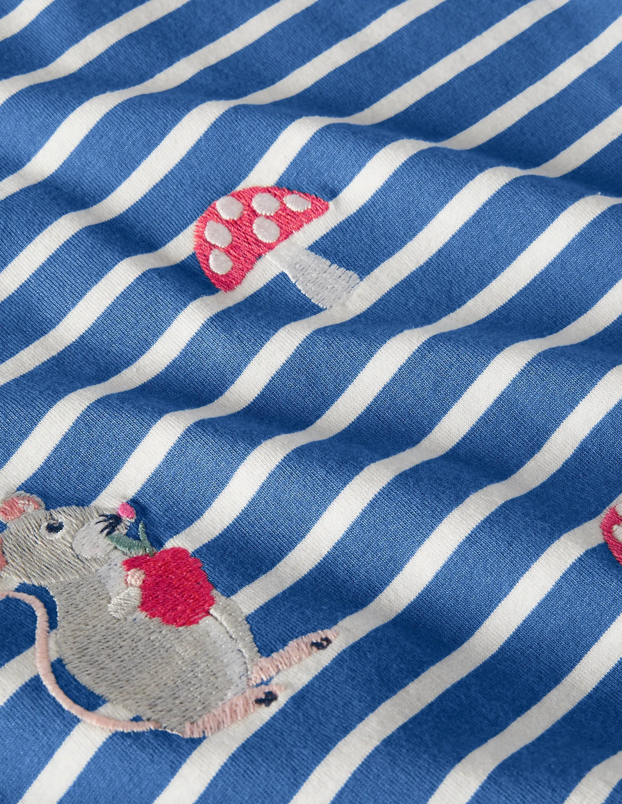 Embroidered Stripy T-shirt-Elizabethan Blue/Ivory Mouse