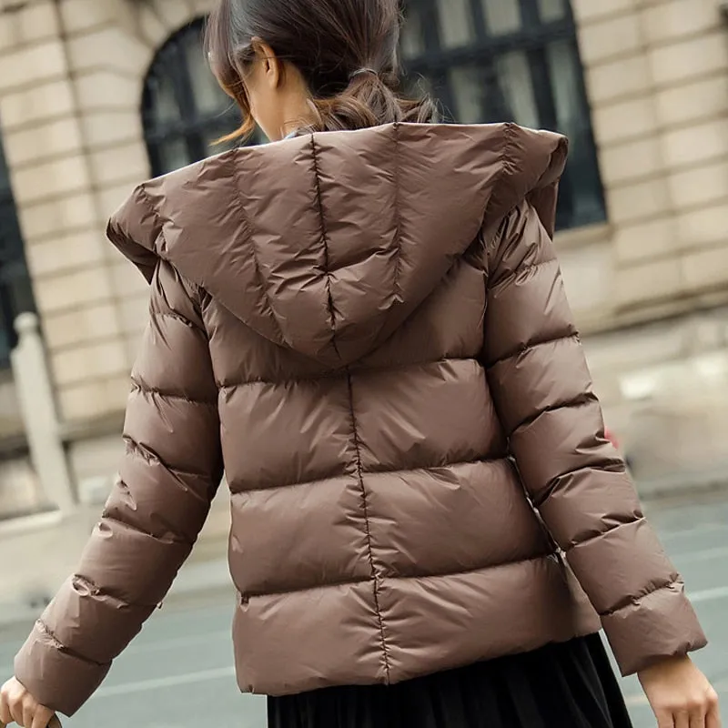 Female Winter Coat Ultra Light Down Jacket Puffer Jacket Brand Jackets Weightless Parkas Hooded Parka Casual Button Outwear