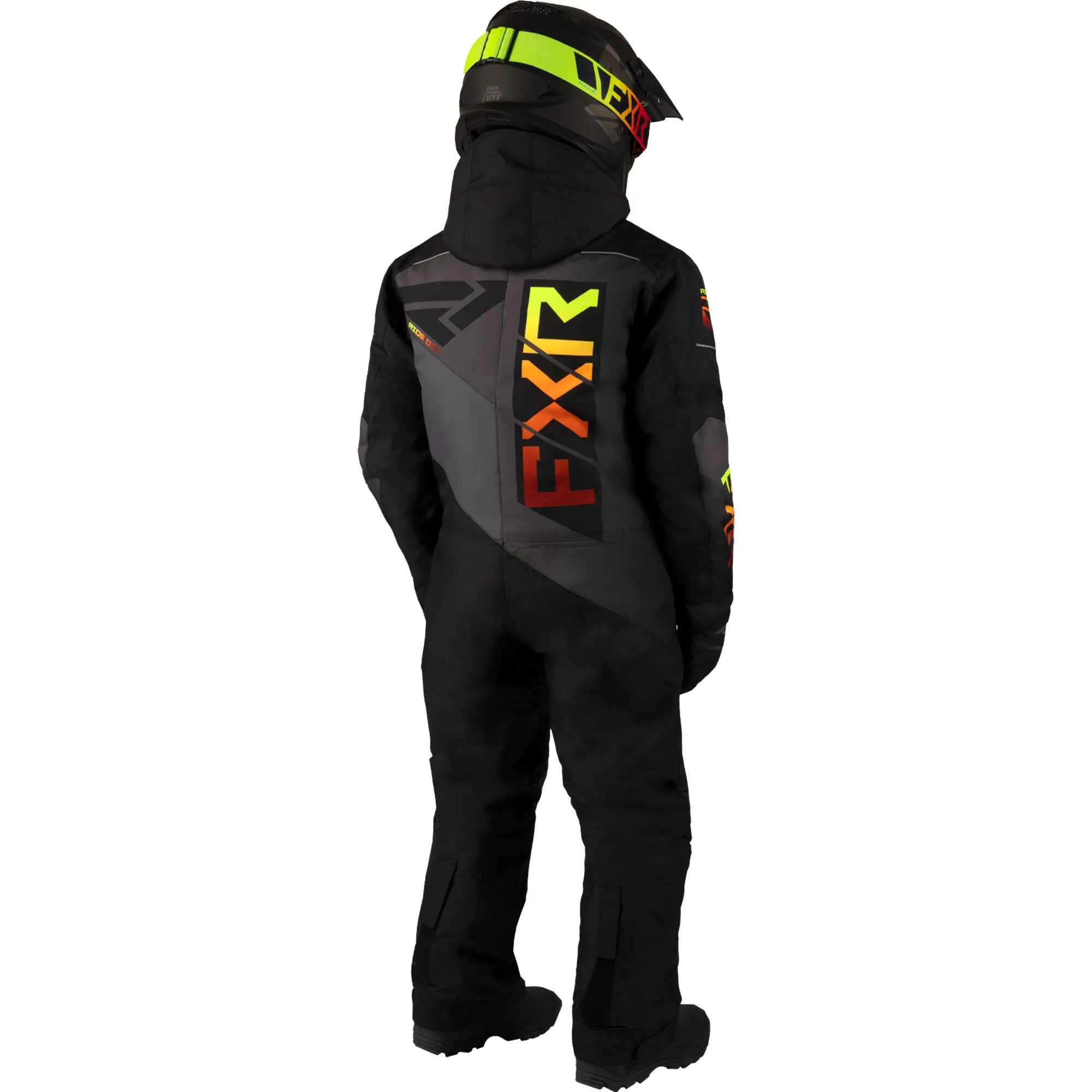 FXR Youth Helium Snowmobile Monosuit Black/Charcoal/Inferno Grey