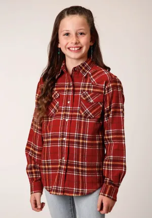 GIRLS LONG SLEEVE BUTTON UNLINED FLANNEL WESTERN SHIRT