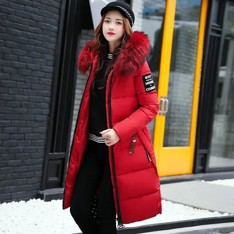 Kalino's Long Parkas Hooded Big Fur Collar Down Padded Coat