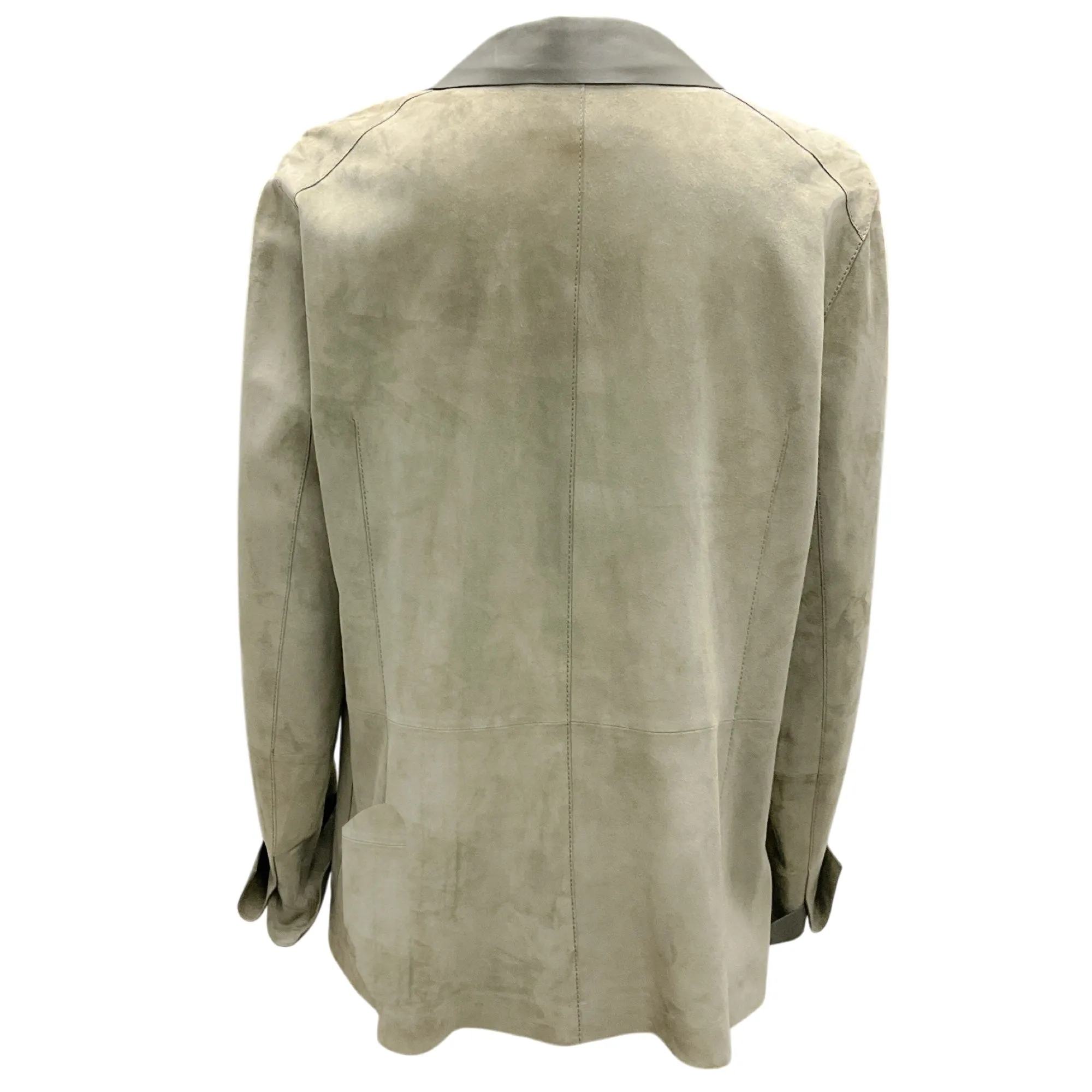 Lafayette 148 New York Olive Green Leather Trimmed Suede Jacket