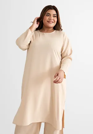 Lanika Smooth Long Tunic Top - Beige