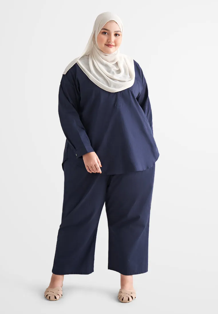 Lili Linen Straight Leg Ankle Pants - Dark Blue