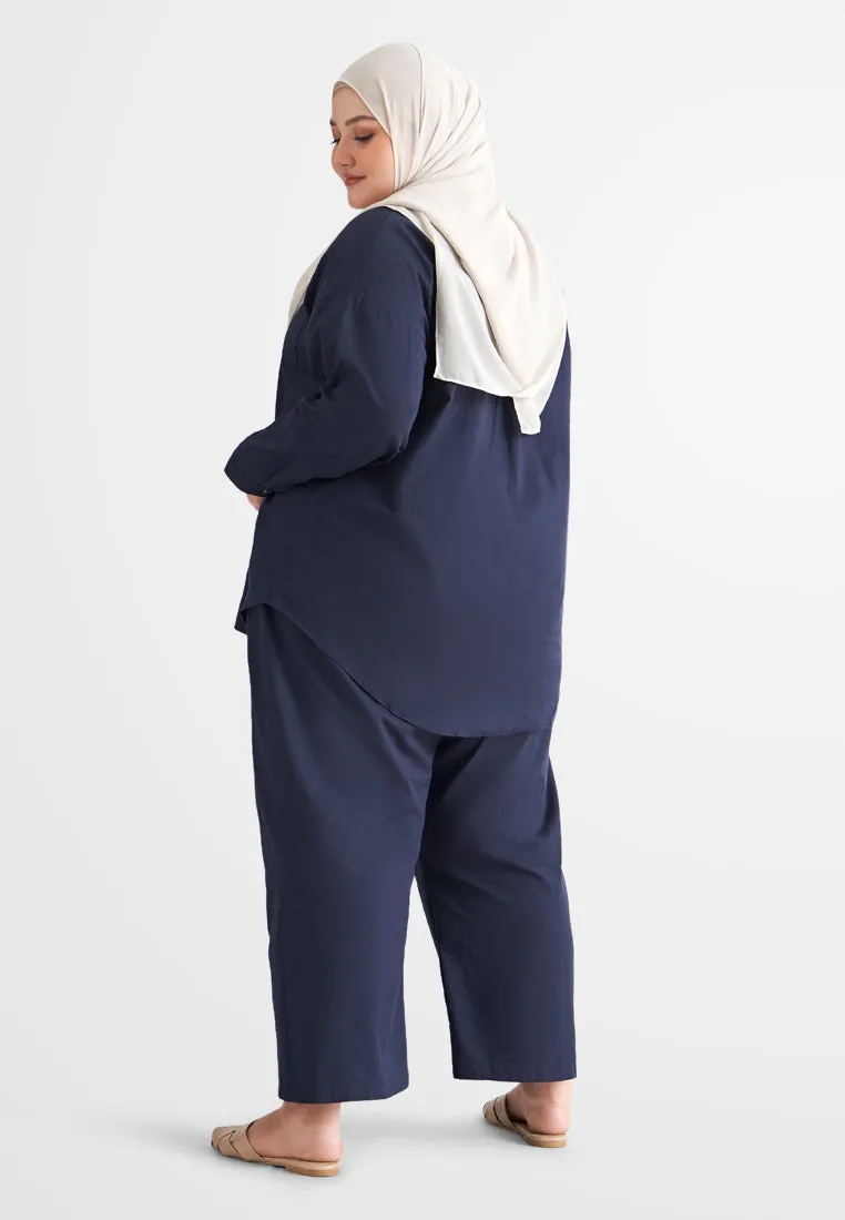 Lili Linen Straight Leg Ankle Pants - Dark Blue