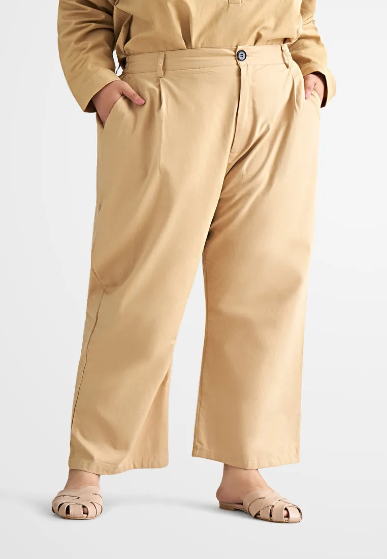 Lili Linen Straight Leg Ankle Pants - Khaki