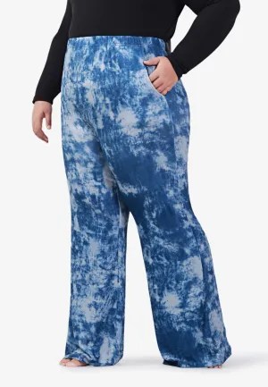 Louvenia Dye Print Ribbed Soft Pants - Blue