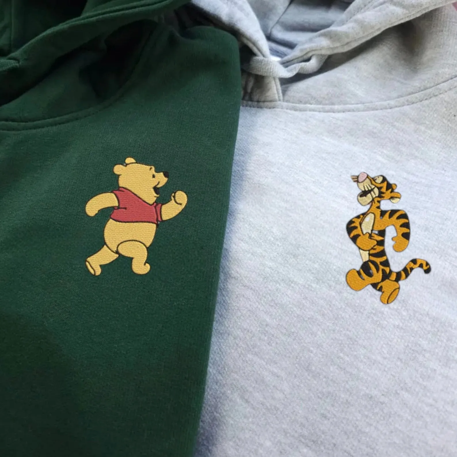 Matching Couple Hoodies - Bear & Tiger Custom Embroidered Sweatshirts For Couples