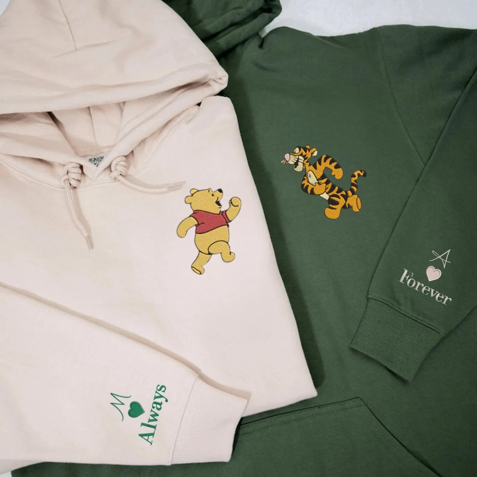 Matching Couple Hoodies - Bear & Tiger Custom Embroidered Sweatshirts For Couples