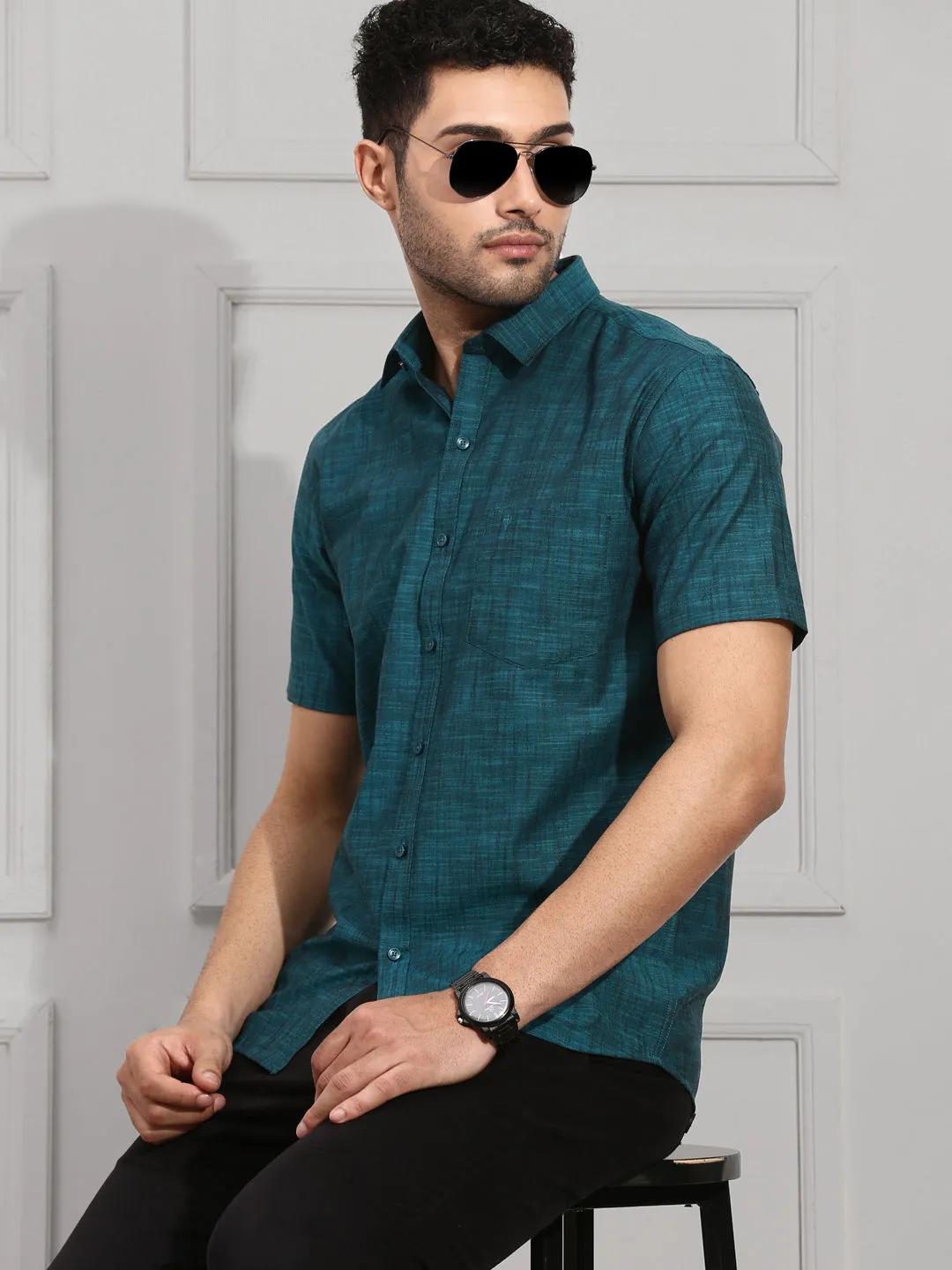 Men 100% Cotton Shirt Dark Green CL2 GT12