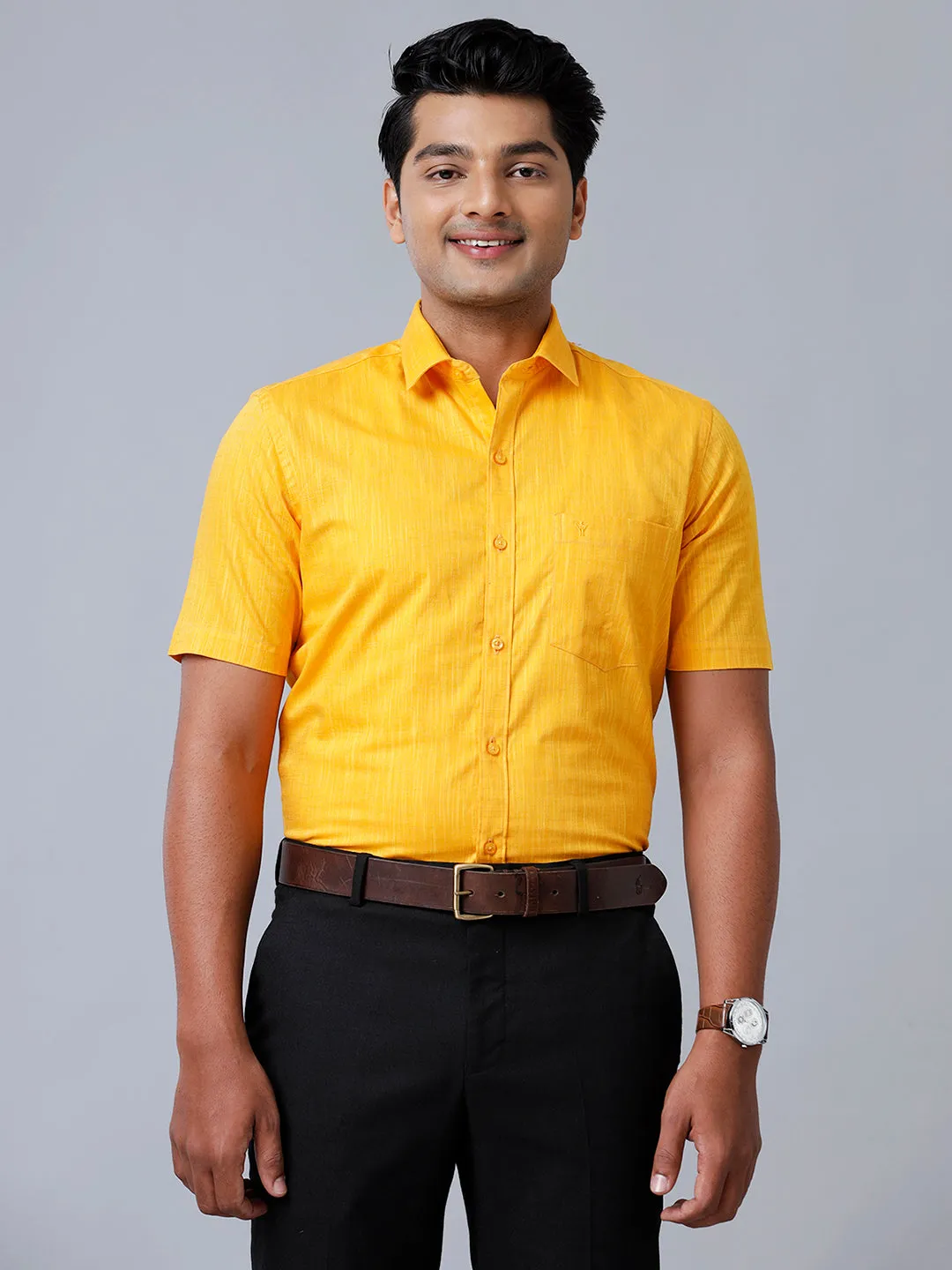 Men 100% Cotton Shirt Yellow GT34