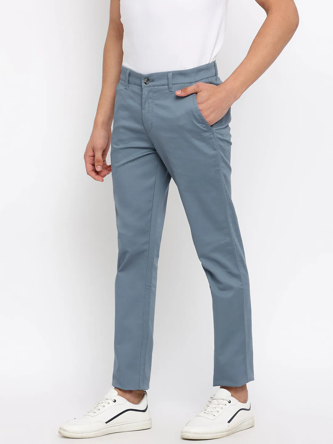 Men's Casual Flat front Aqua Blue  Trousers