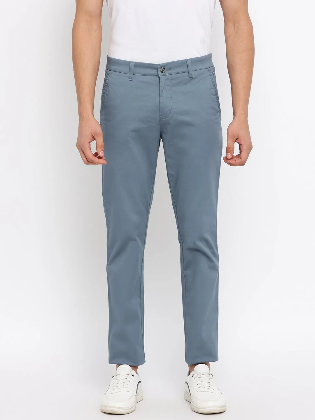 Men's Casual Flat front Aqua Blue  Trousers