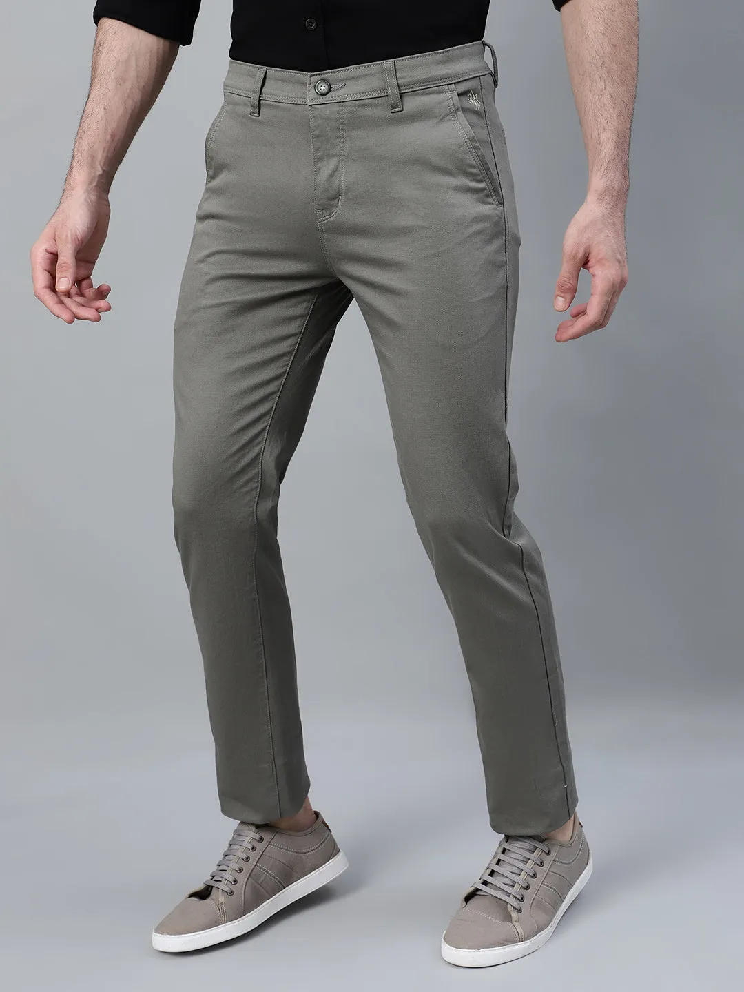 Men's Green Self Design Non-Pleated Casual Trouser