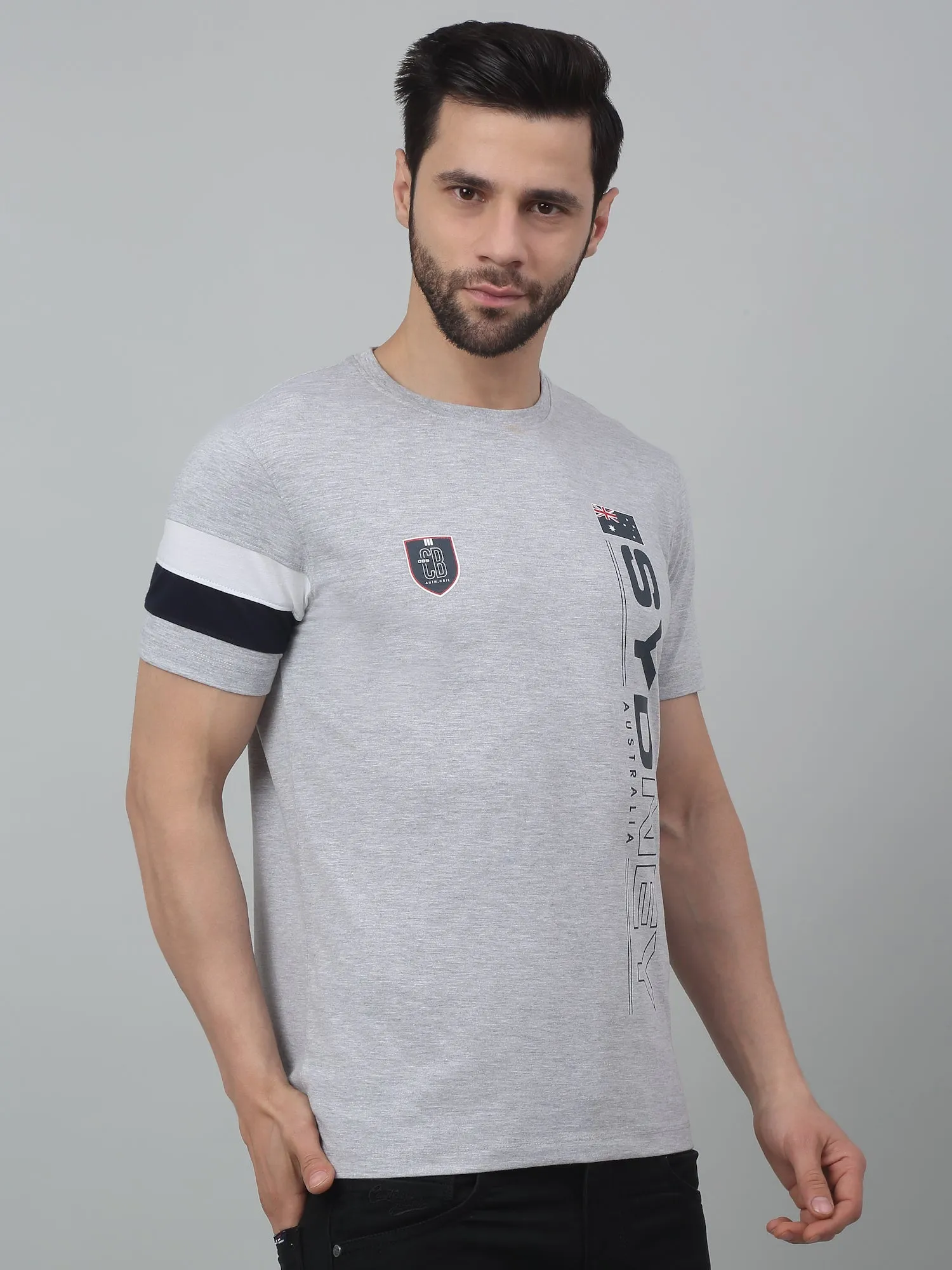 Men's Grey Melange Round neck Half Sleeve T-Shirt with Typographic print