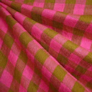 Merchant & Mills Rhubarb Toffee Check Soft Washed Linen Fuchsia/Ochre