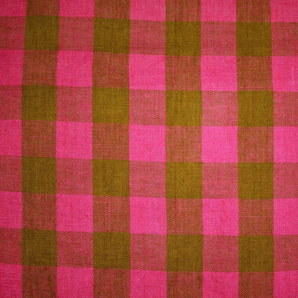 Merchant & Mills Rhubarb Toffee Check Soft Washed Linen Fuchsia/Ochre