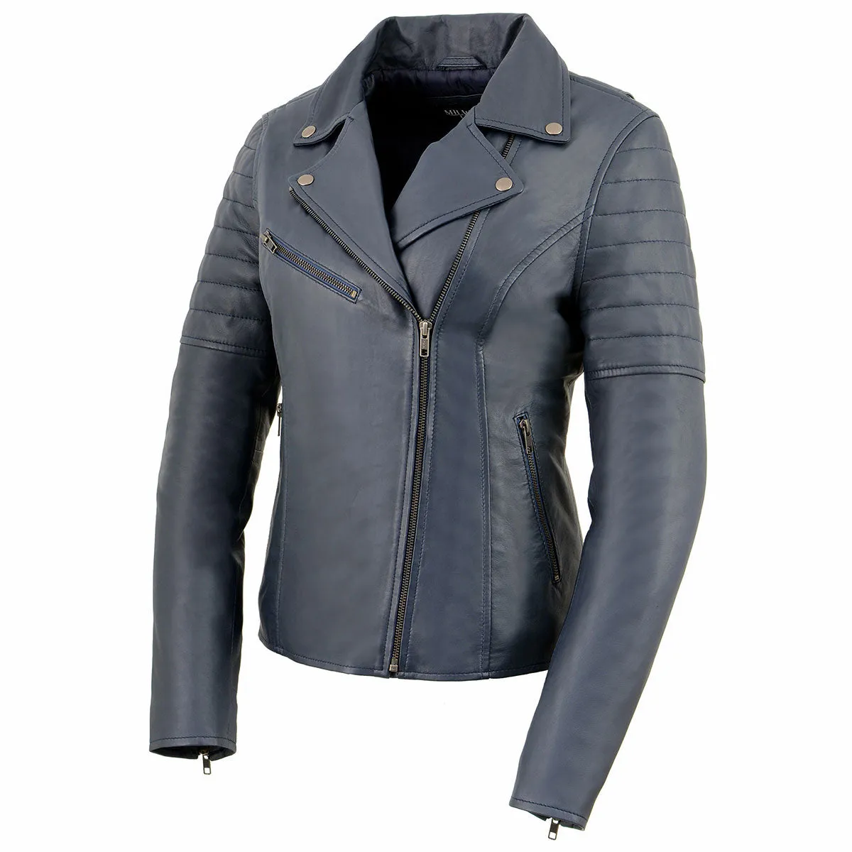 Milwaukee Leather Women's Duchess Blue Motorcycle Style Fashion Casual Leather Jacket SFL2870