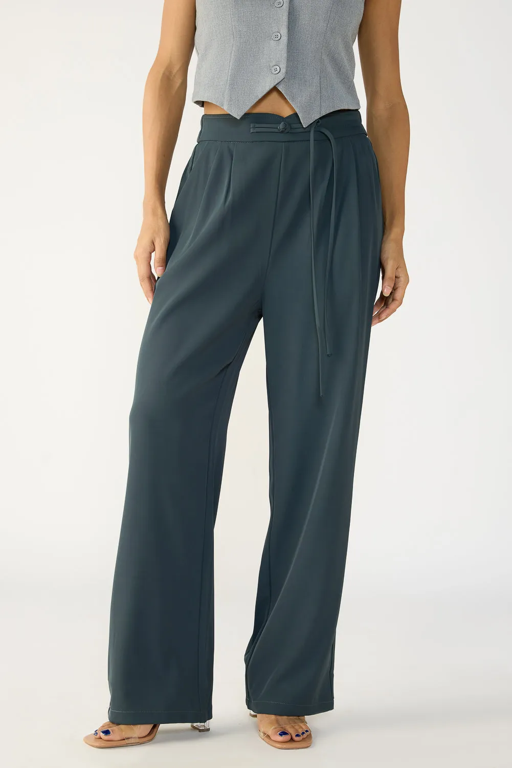 Mist Grey Knotted Waist Korean Pants