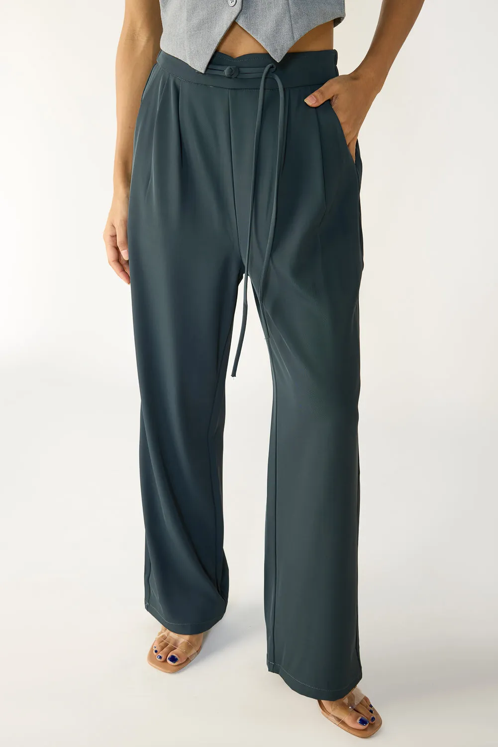 Mist Grey Knotted Waist Korean Pants