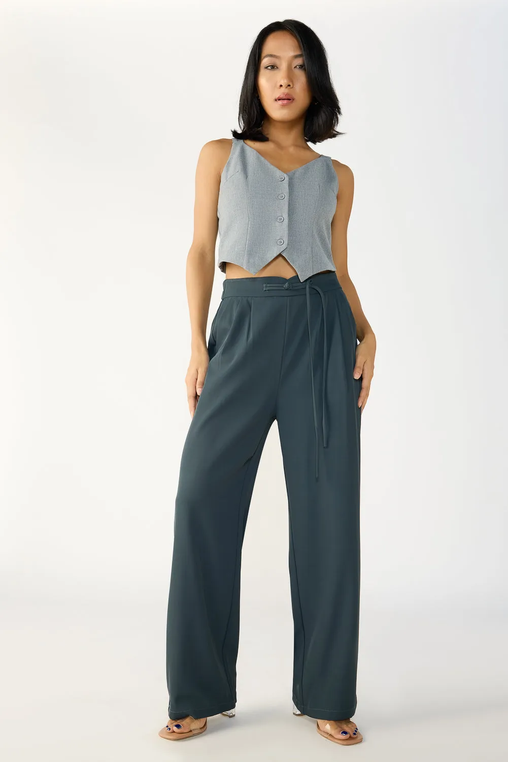 Mist Grey Knotted Waist Korean Pants