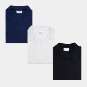 Pack of 3 Revere Polo Shirts - Navy Blue, Waffle Off White & Black