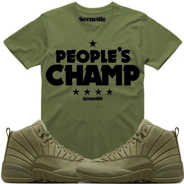 PEOPLES CHAMP Olive Sneaker Tees Shirt - Jordan 12 PSNY Olive