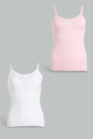 Pink And White Vest For Senior Girls (Pack of 2)